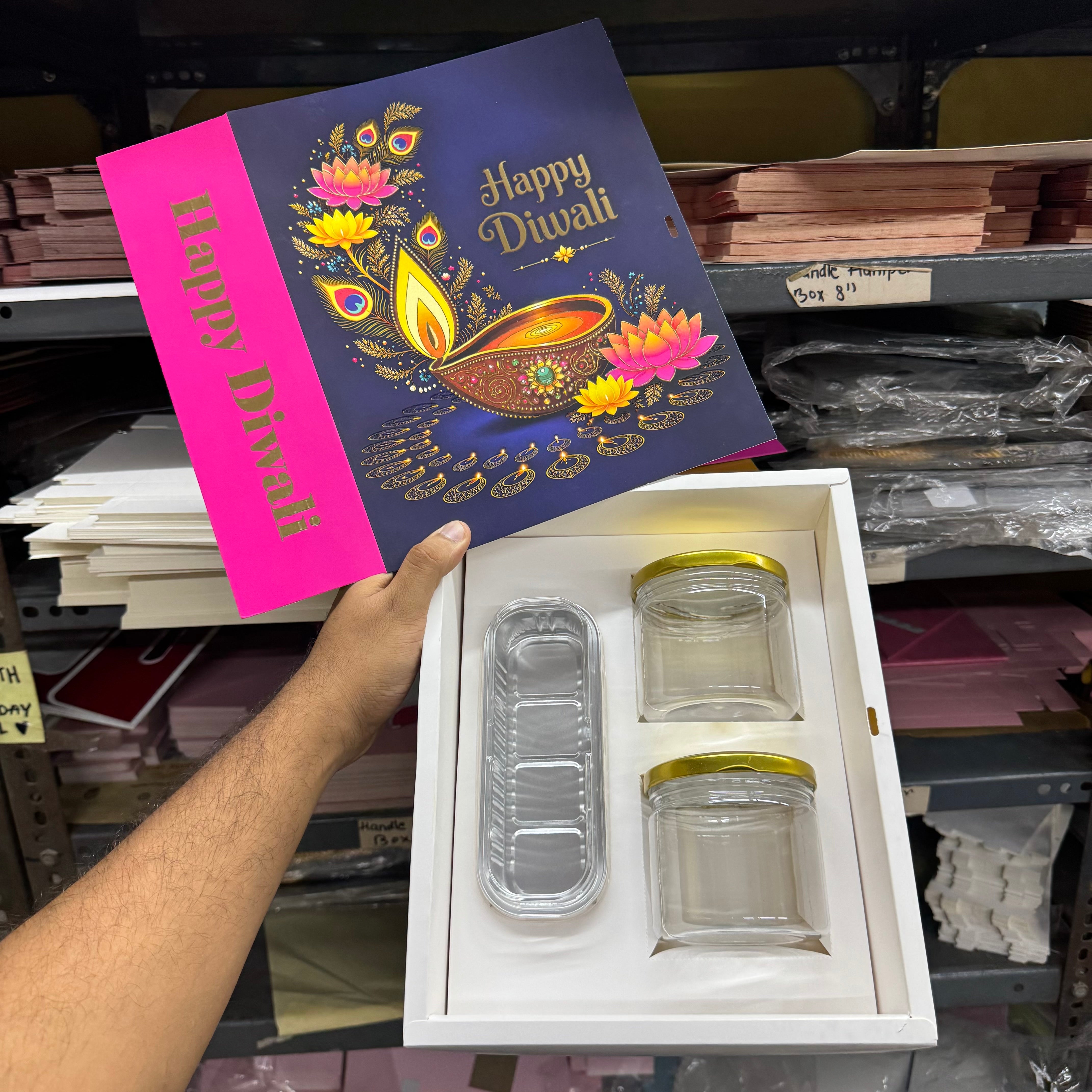Top Tier Diwali Hamper Box With Premium Cavity Inserts (10pc) • [Box + Cavity + Ribbon Included]