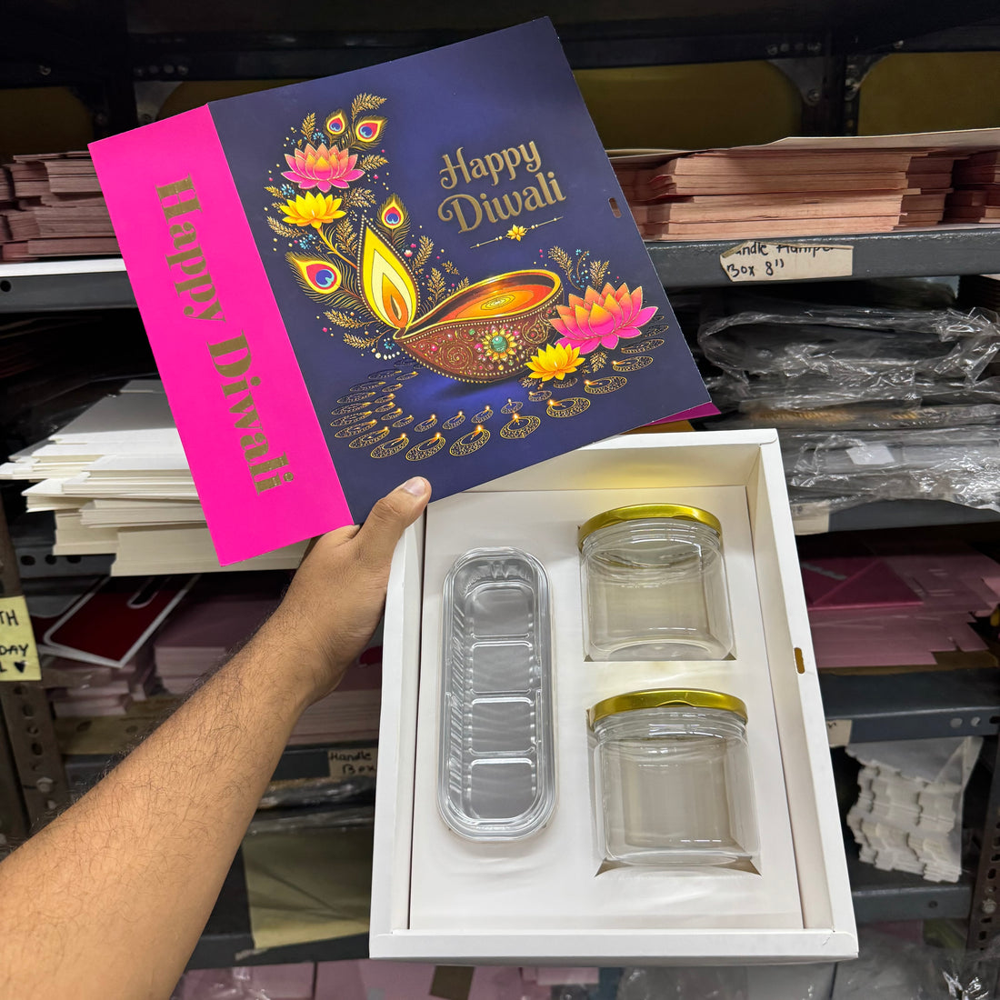 Top Tier Diwali Hamper Box With Premium Cavity Inserts (10pc) • [Box + Cavity + Ribbon Included]