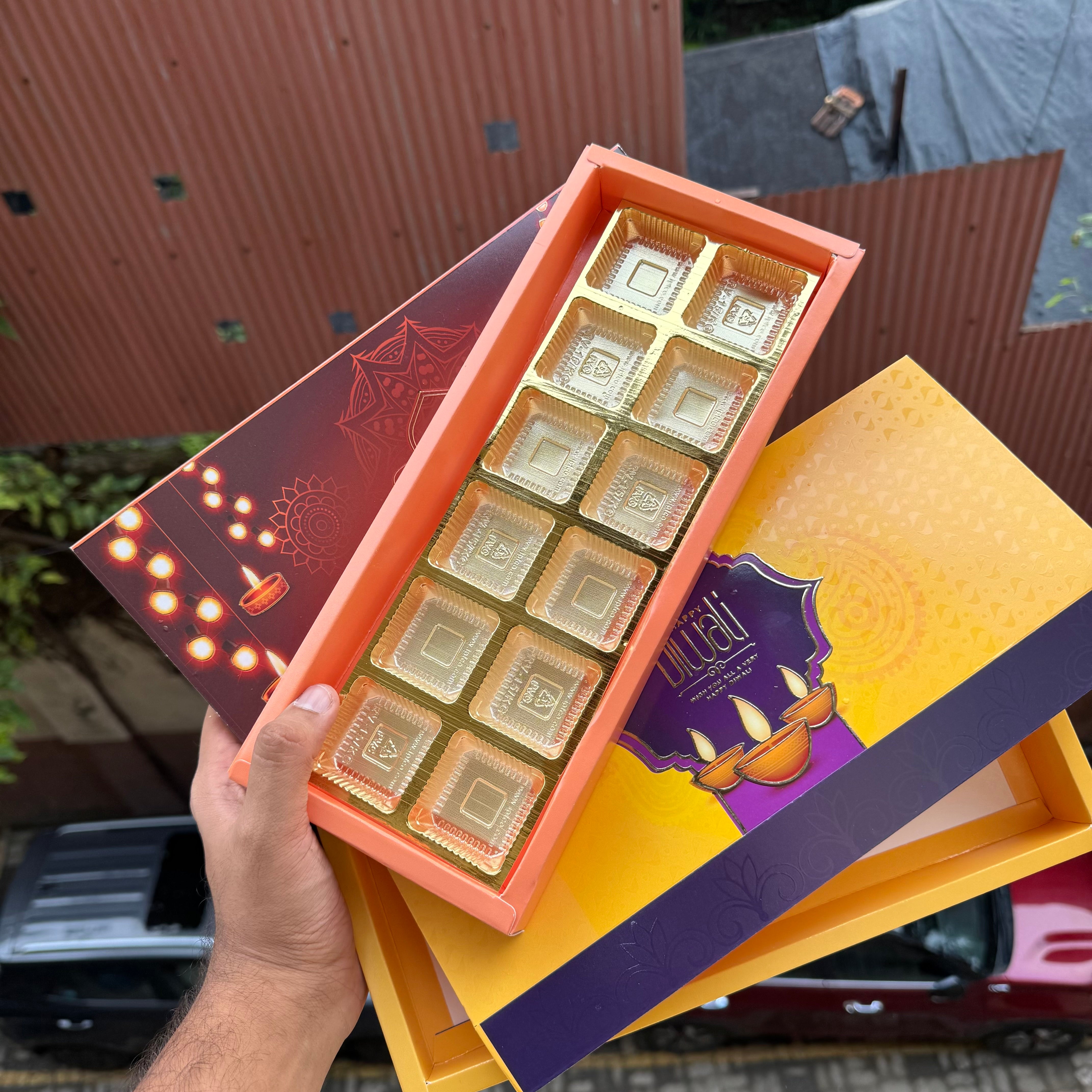 Diwali Slider Box (10pc) || 12 Cavity Size ~ Yellow & Plum