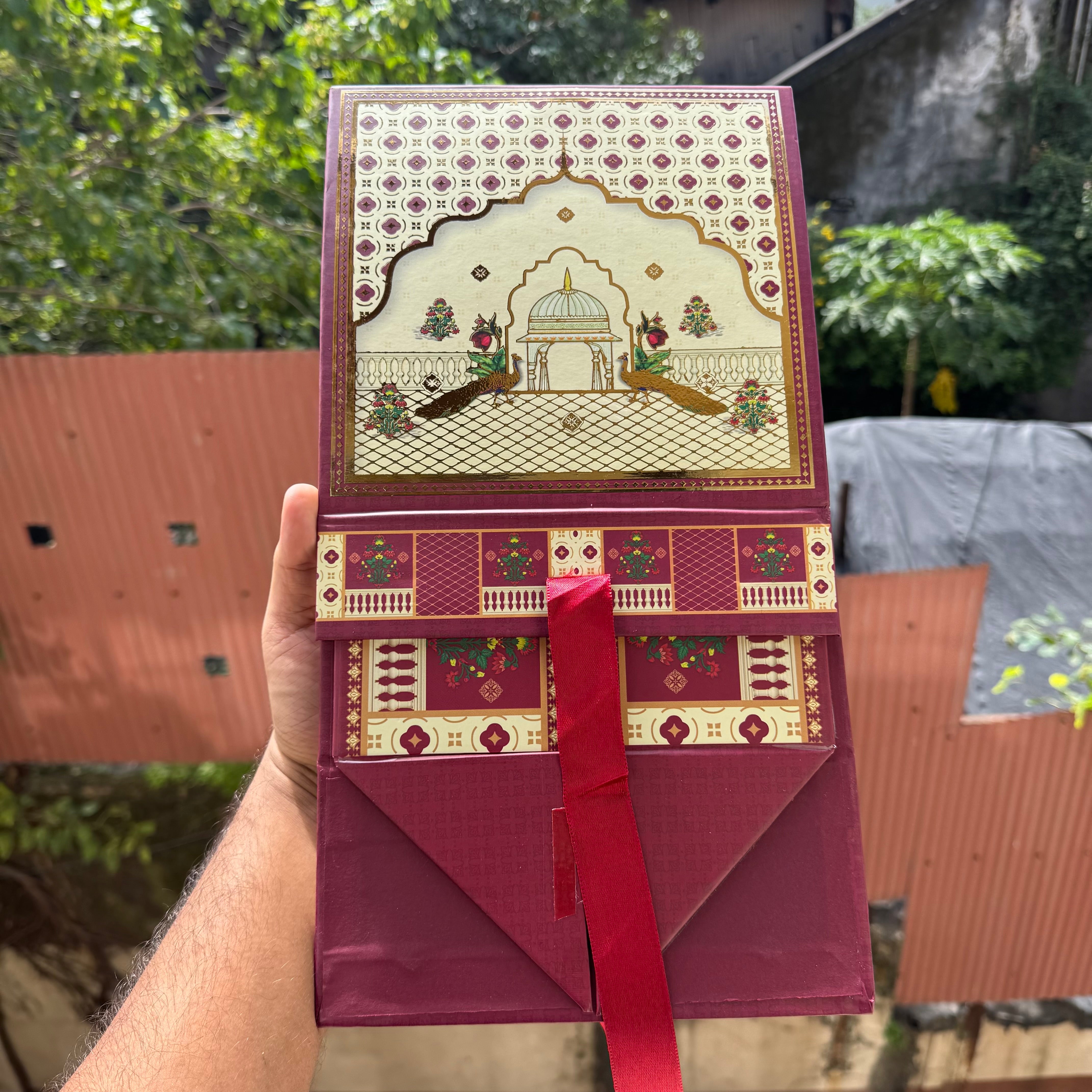 Shahi Utsav Collapsible Hamper Box 8x8x4inch (1pc) ~ Maroon