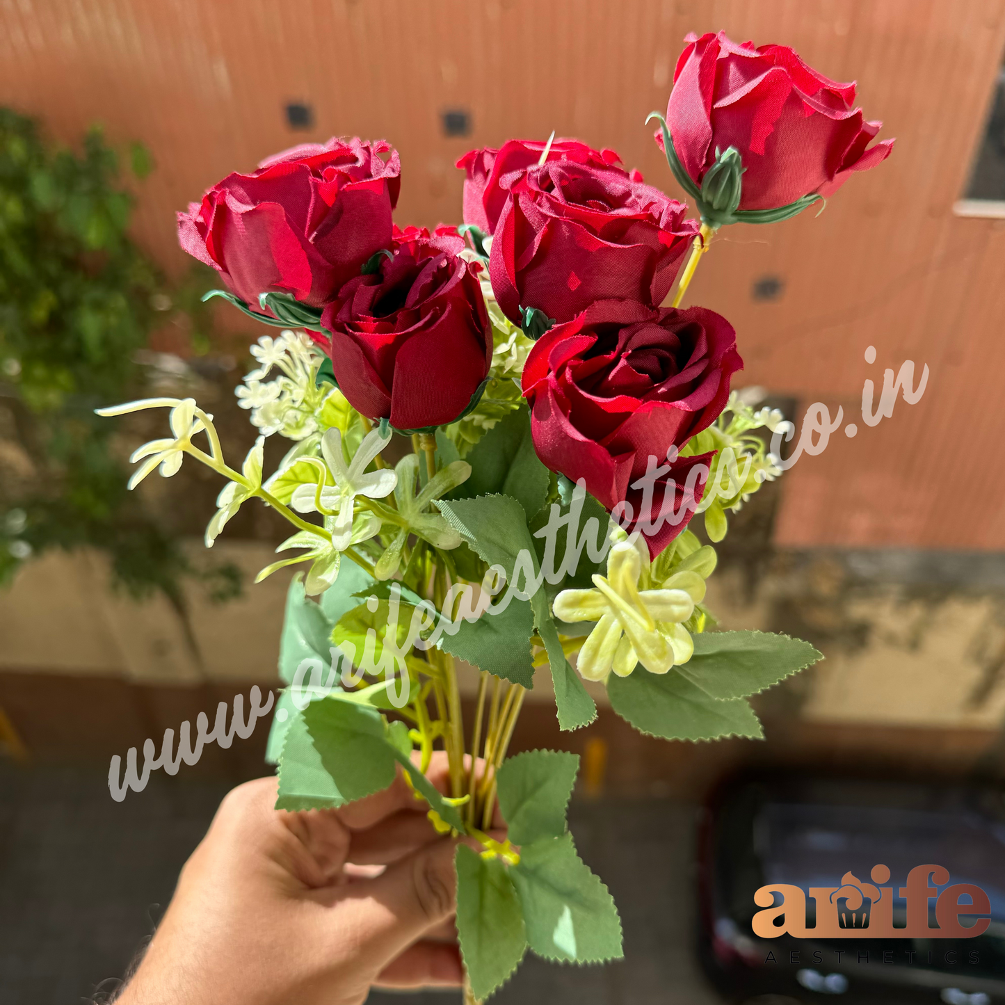 Red Rose Artificial Flower Bunch