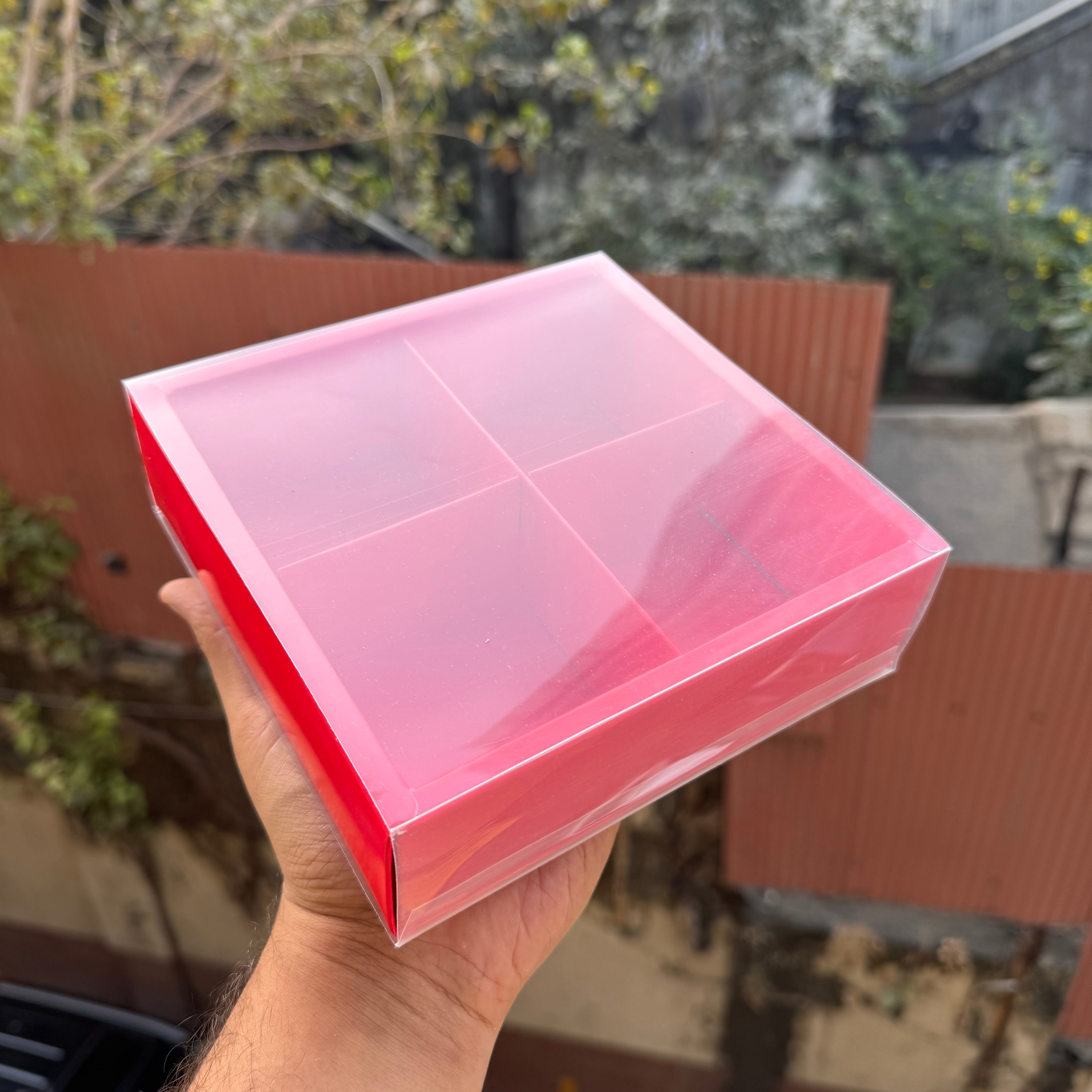 Valentine Frosted 4 Brownie / Dry-Fruit Partition Box With Lid (10pc)