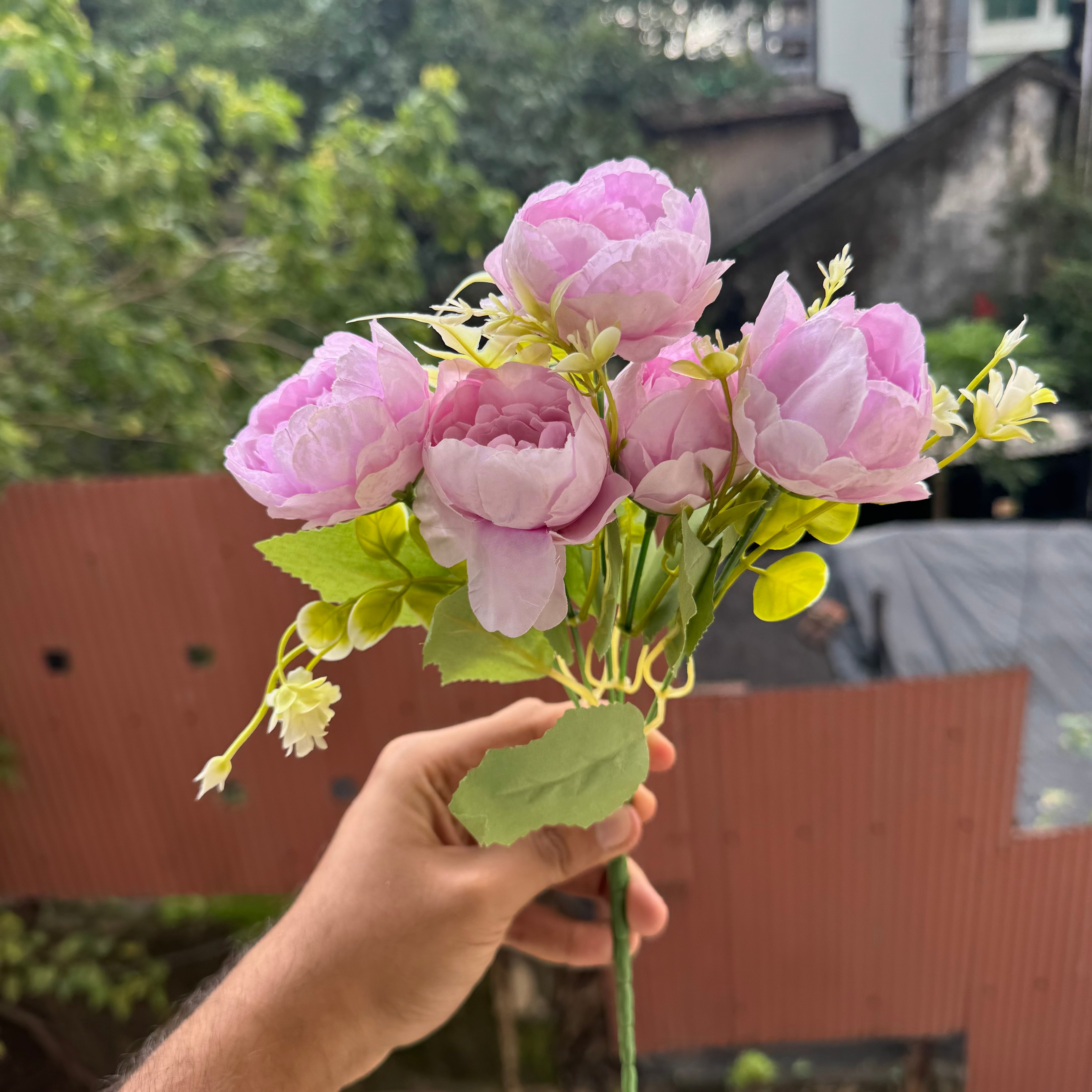 Artificial Flower Bunch With Stem and Leaves (1pc) #A [choose your colour]