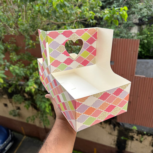 Festive Print Heart Handle Hamper Box (10pc)