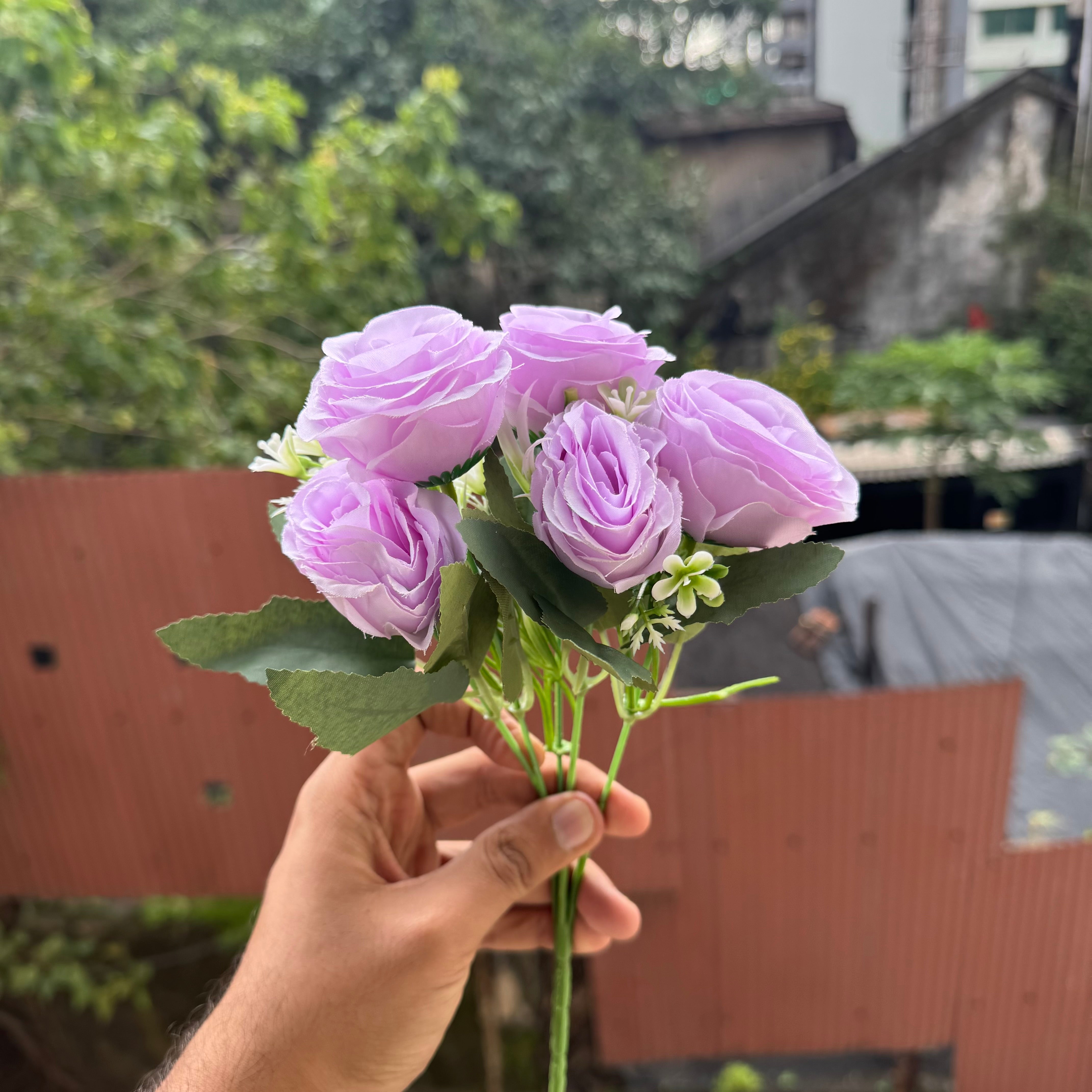 Artificial Flower Bunch With Stem and Leaves (1pc) #C [choose your colour]