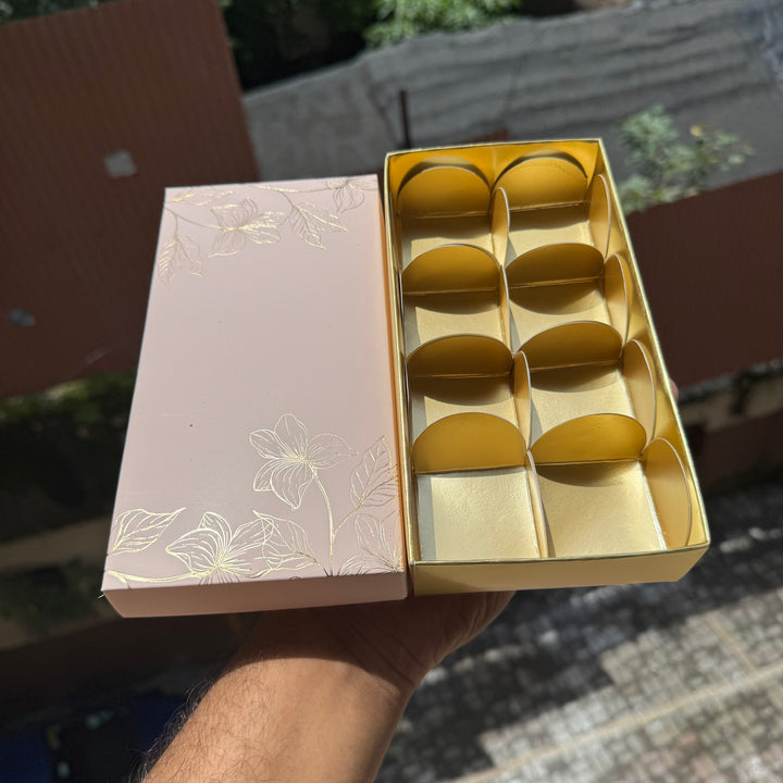 Pastel Petals Collection - 8 Cavity  Box with Premium Cavity for Chocolates,Truffles - Peach (10pc) Top Bottom