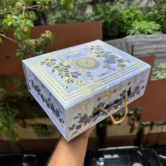 Bespoke Collapsible Hamper Boxes With Gold Foiling Detail and Handle