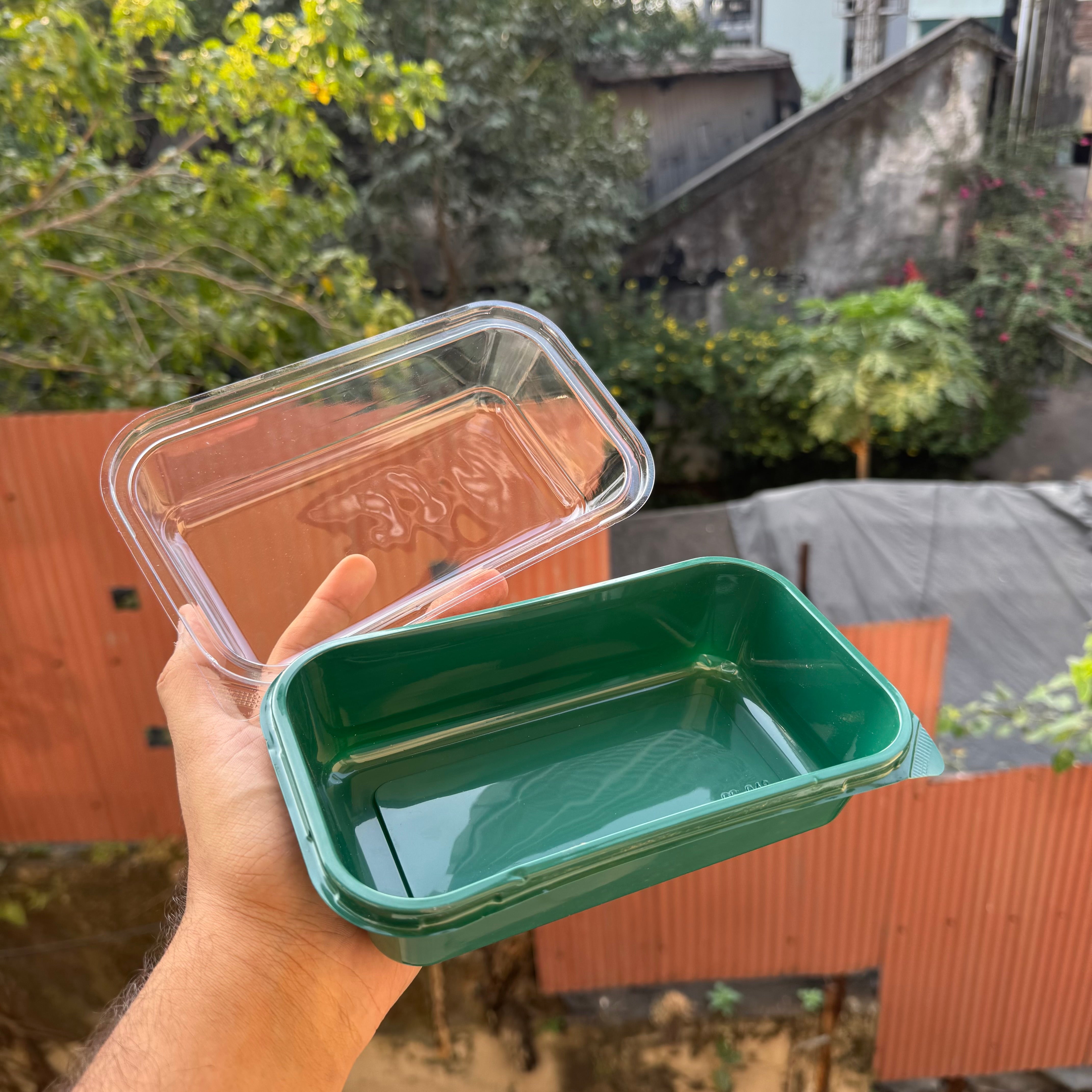 Christmas Pvc Rectangle Container With Lid | Green | (10pcs)