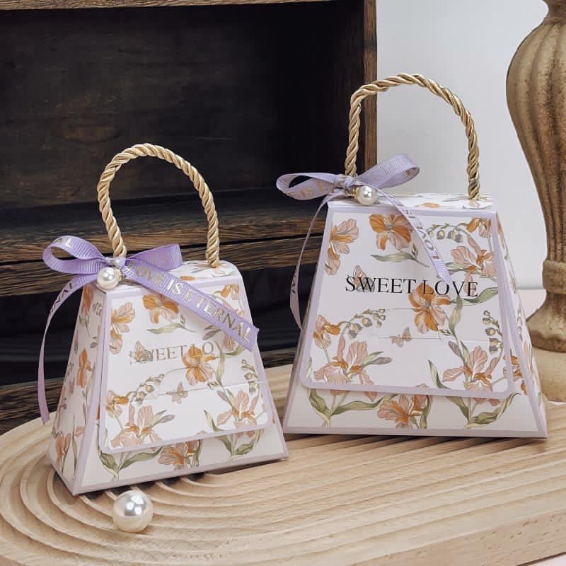 Pretty Bag Shape Box Floral Print For Chocolates / Candles / Jewellery (10pc)