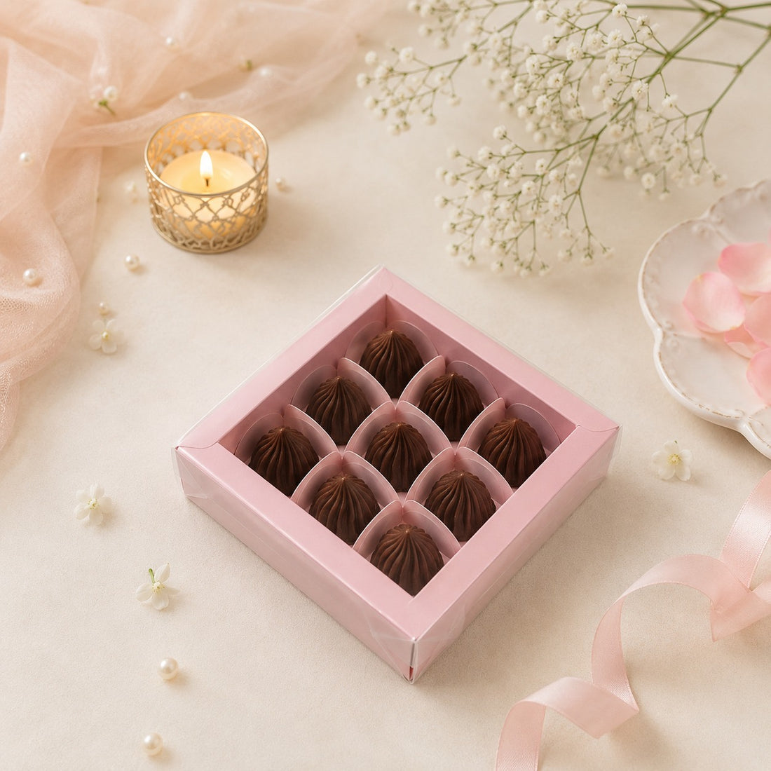 Pastel 9 Cavity Modak Box With Lid • Baby Pink • CK19 (10pc)