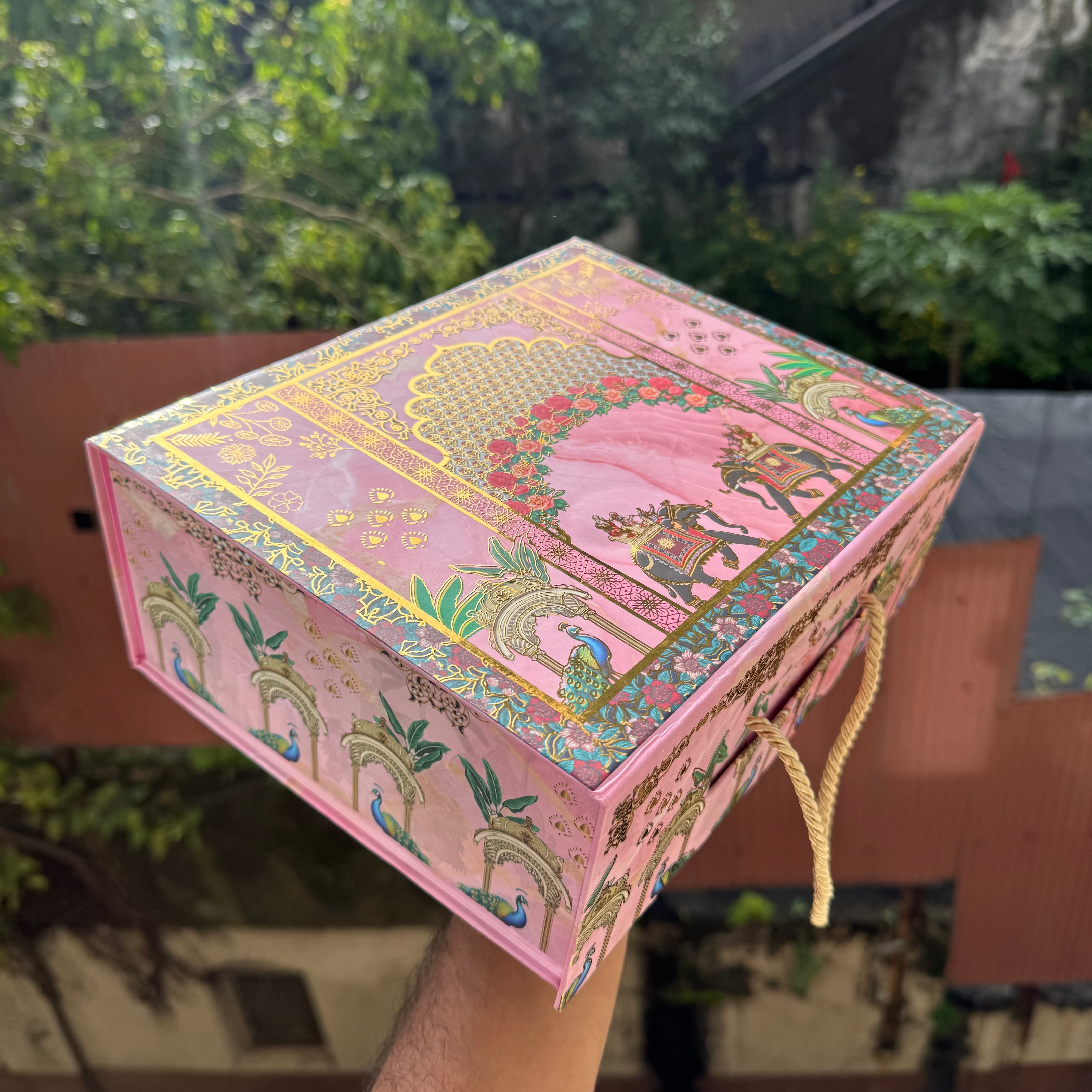 Bespoke Collapsible Hamper Boxes With Gold Foiling Detail and Handle • Pink