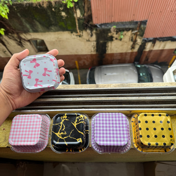 Printed Foil Bakeable Square Container With Lid (10pc) ~ Lilac Checks