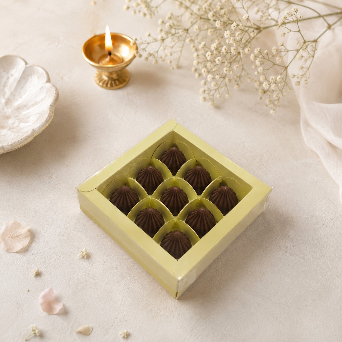Pastel 9 Cavity Modak Box With Lid • Butter Yellow • CK19 (10pc)