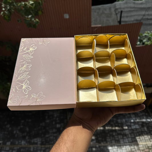 Pastel Petals Collection - 12 Cavity  Box with Premium Cavity for Chocolates,Truffles - Peach (10pc) Top Bottom
