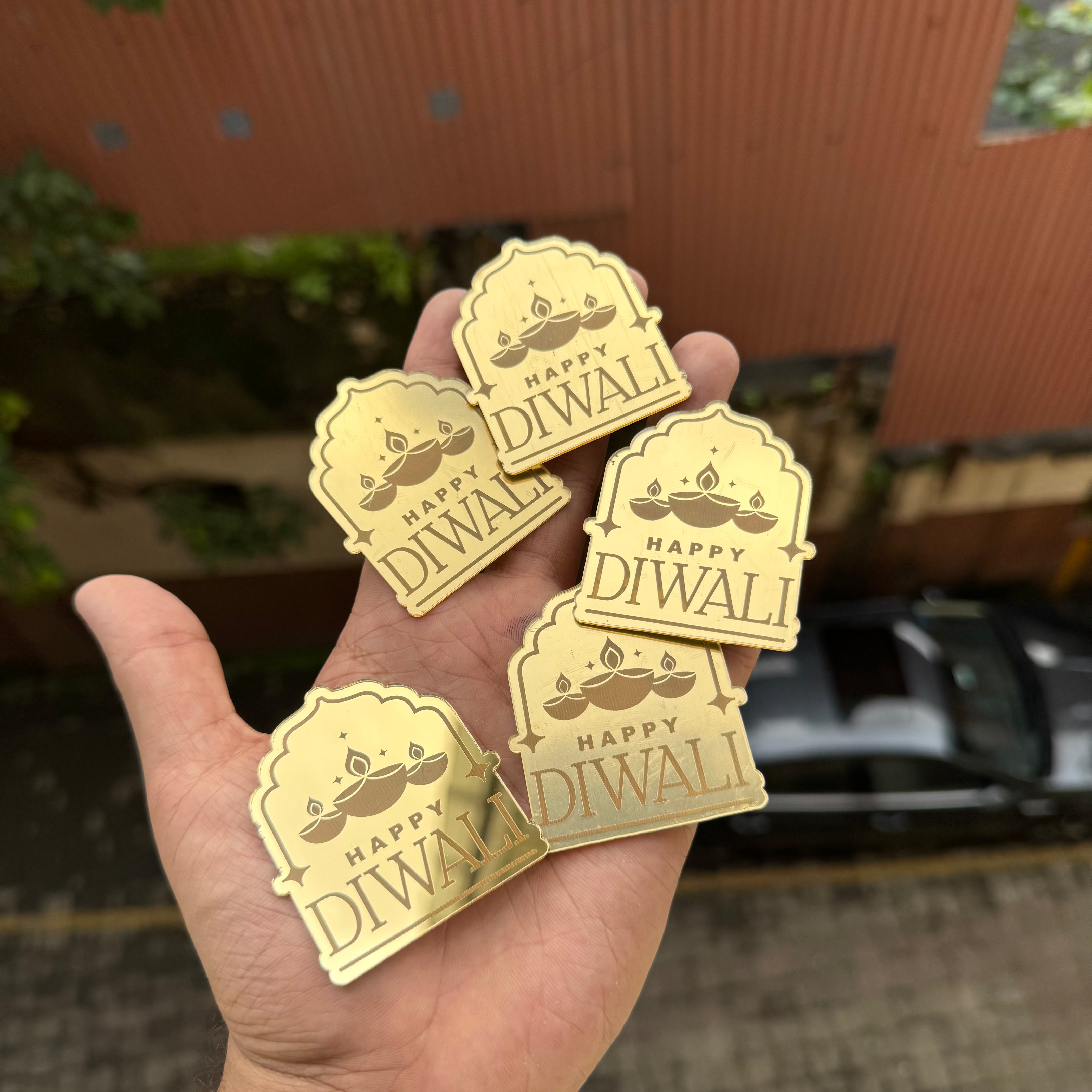 Diwali Acrylic Coin (5pc in a pack of 1 design) ~ Happy Diwali Banner Style