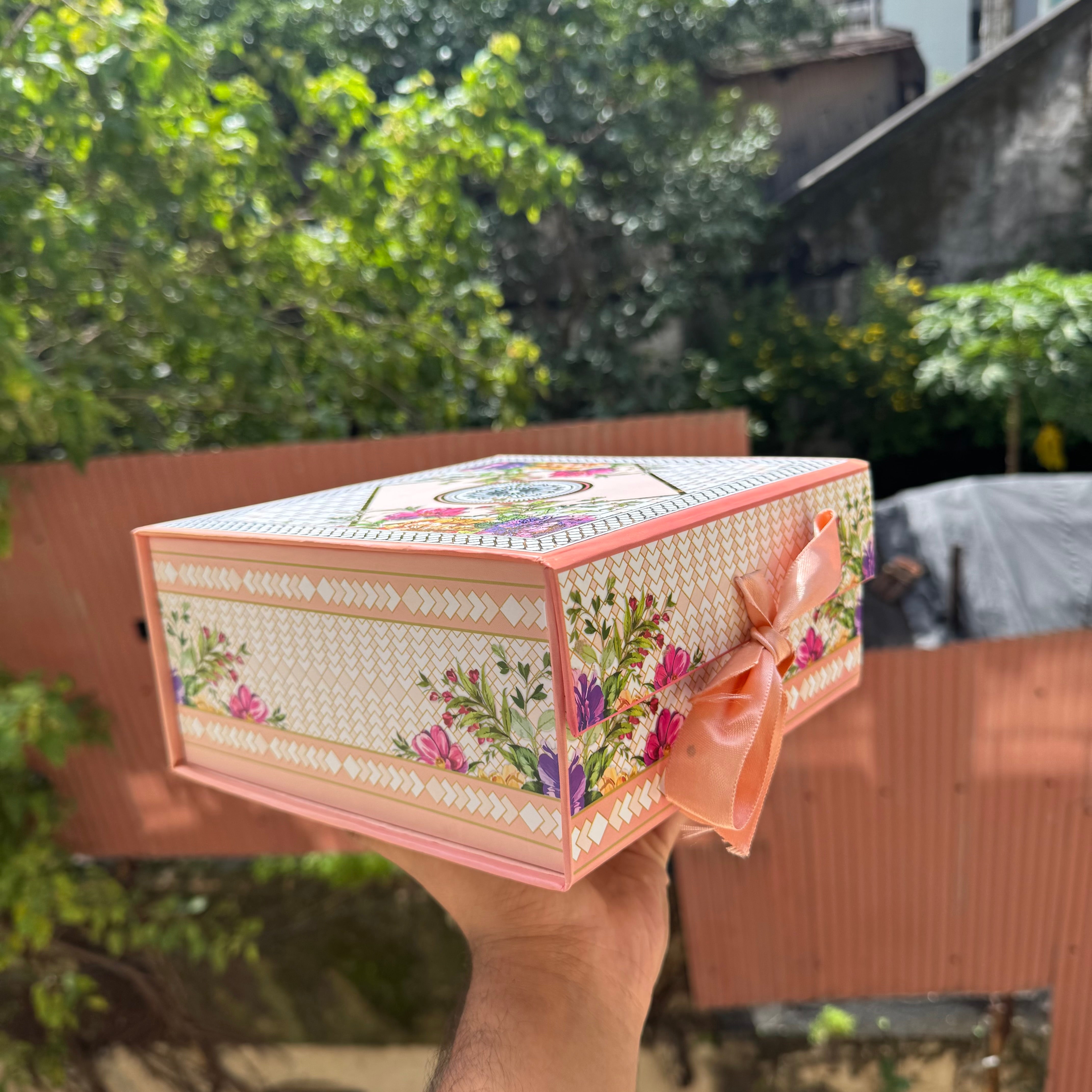 Shahi Utsav Collapsible Hamper Box 8x8x4inch (1pc) ~ Peach