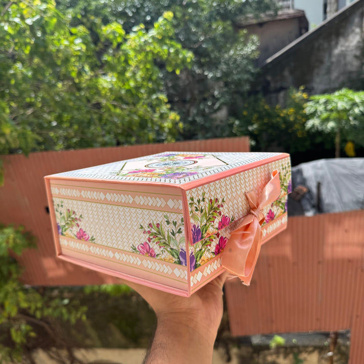 Shahi Utsav Collapsible Hamper Box 8x8x4inch (1pc) ~ Peach