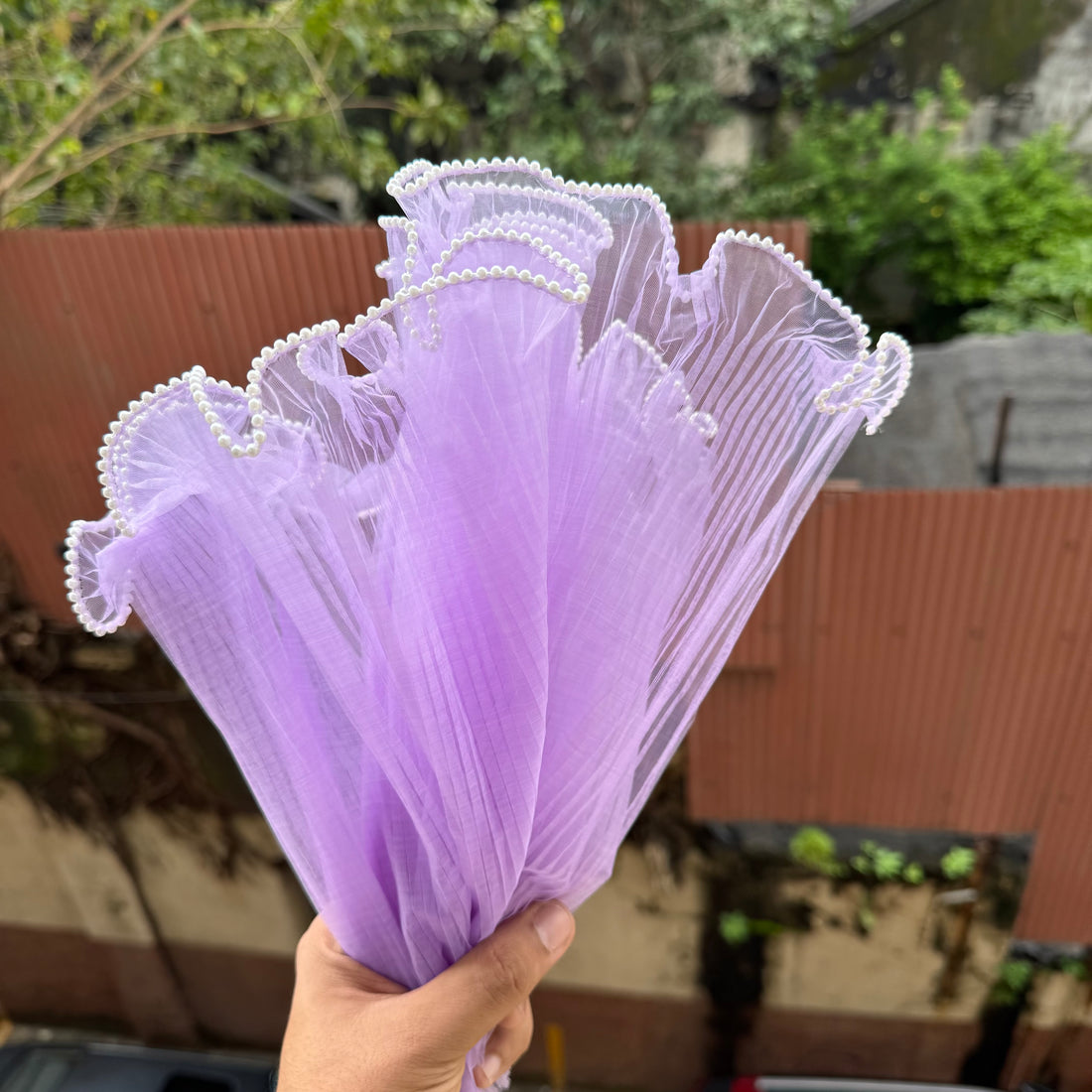 Lilac Wrapping Mesh | Pearl Edge Wrinkled Wavy Net Flower Wrapping Bouquet Paper