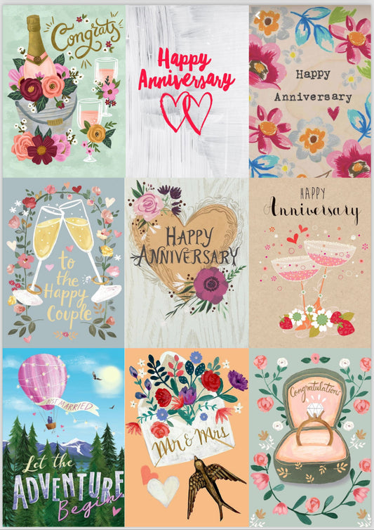 Happy Anniversary Cards 9pcs