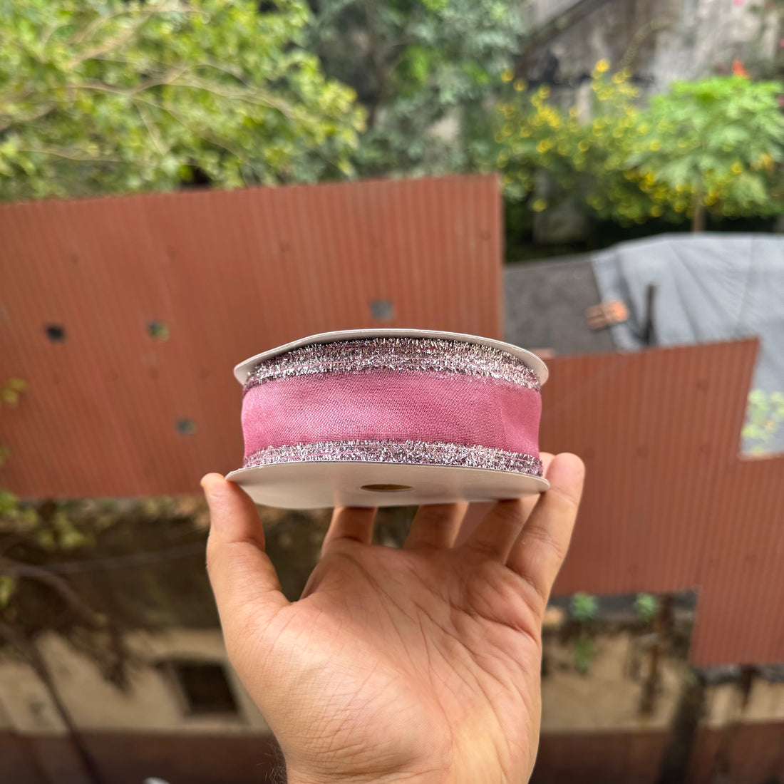 Shimmer Festive Wired Ribbon | Rani Pink | 18meter Roll