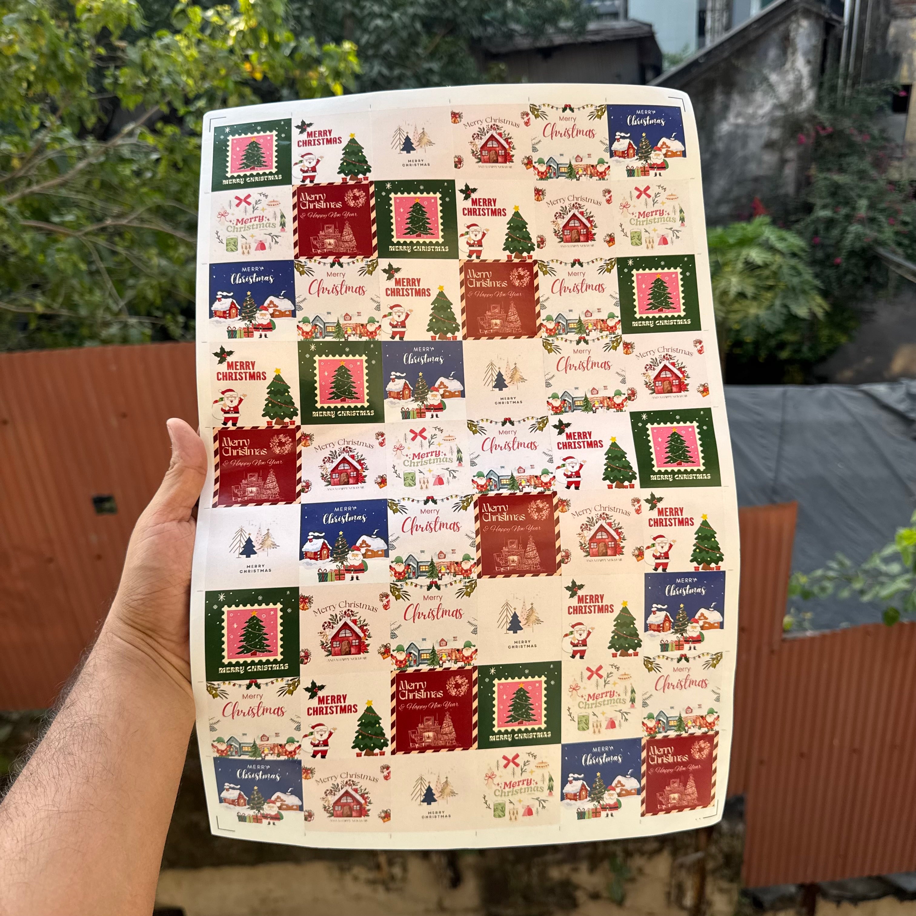Christmas Square Cut Sticker Sheet ~ 1 sheet 54 stickers