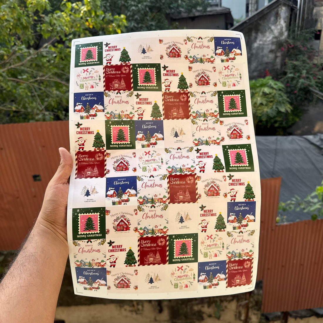 Christmas Square Cut Sticker Sheet ~ 1 sheet 54 stickers