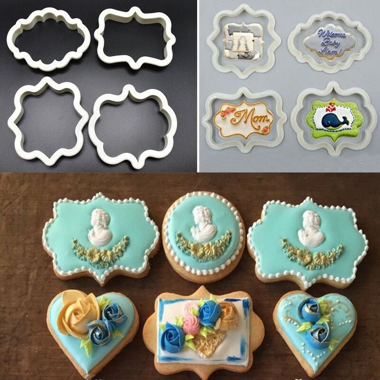 4pcs Vintage Plaque Frame Cookie Cutter Set