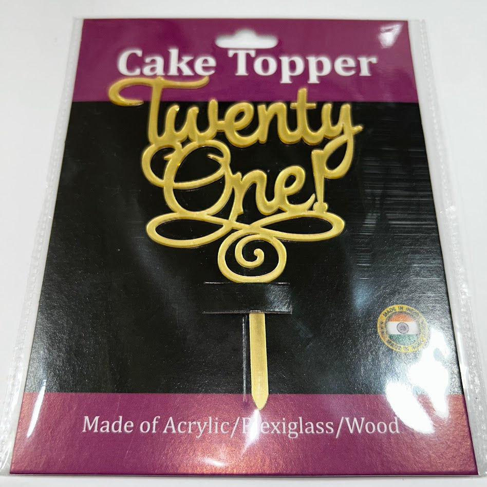 Twenty One Acrylic Cake Topper 4”