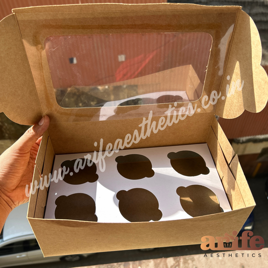 6 Cavity Cupcake Box Brown Window