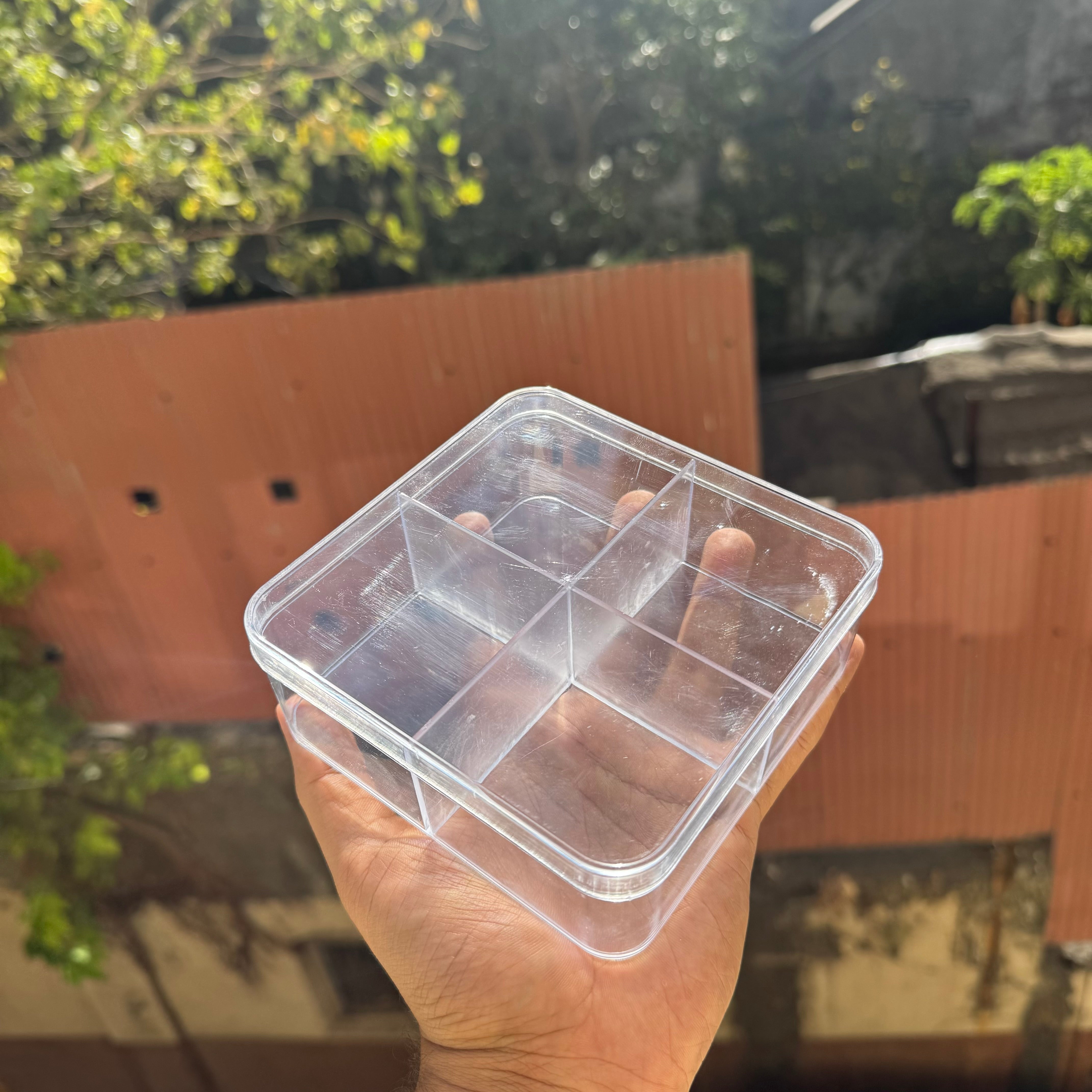 Four Partition Acrylic Tub | Dry Fruits | Brownies | Chocolates | Mousse & More - Arife.Aesthetics