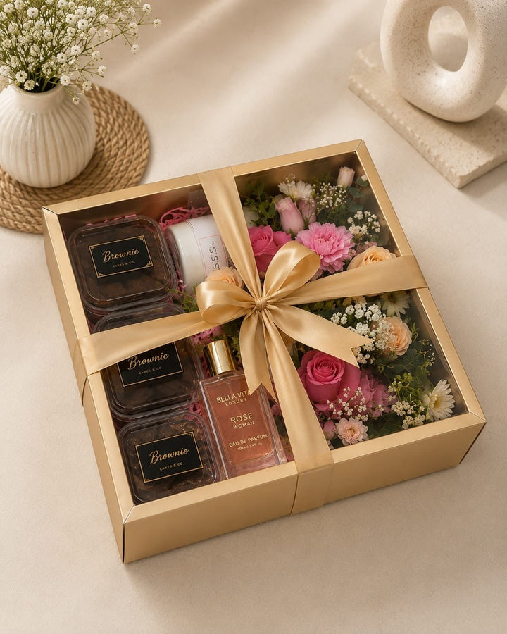 Golden Hamper Box 10x10x4inch (5pc) - Arife.Aesthetics