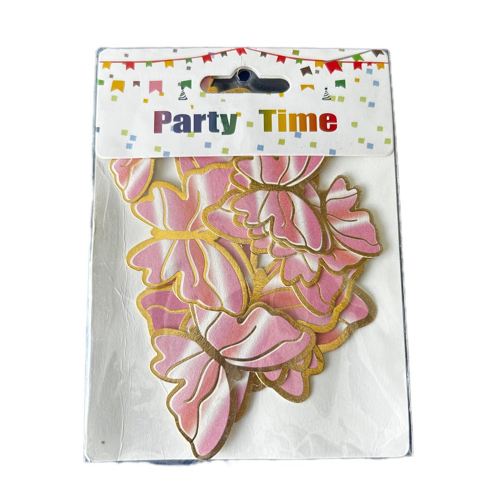 10 Pc Pink With Golden Border Paper Butterfly