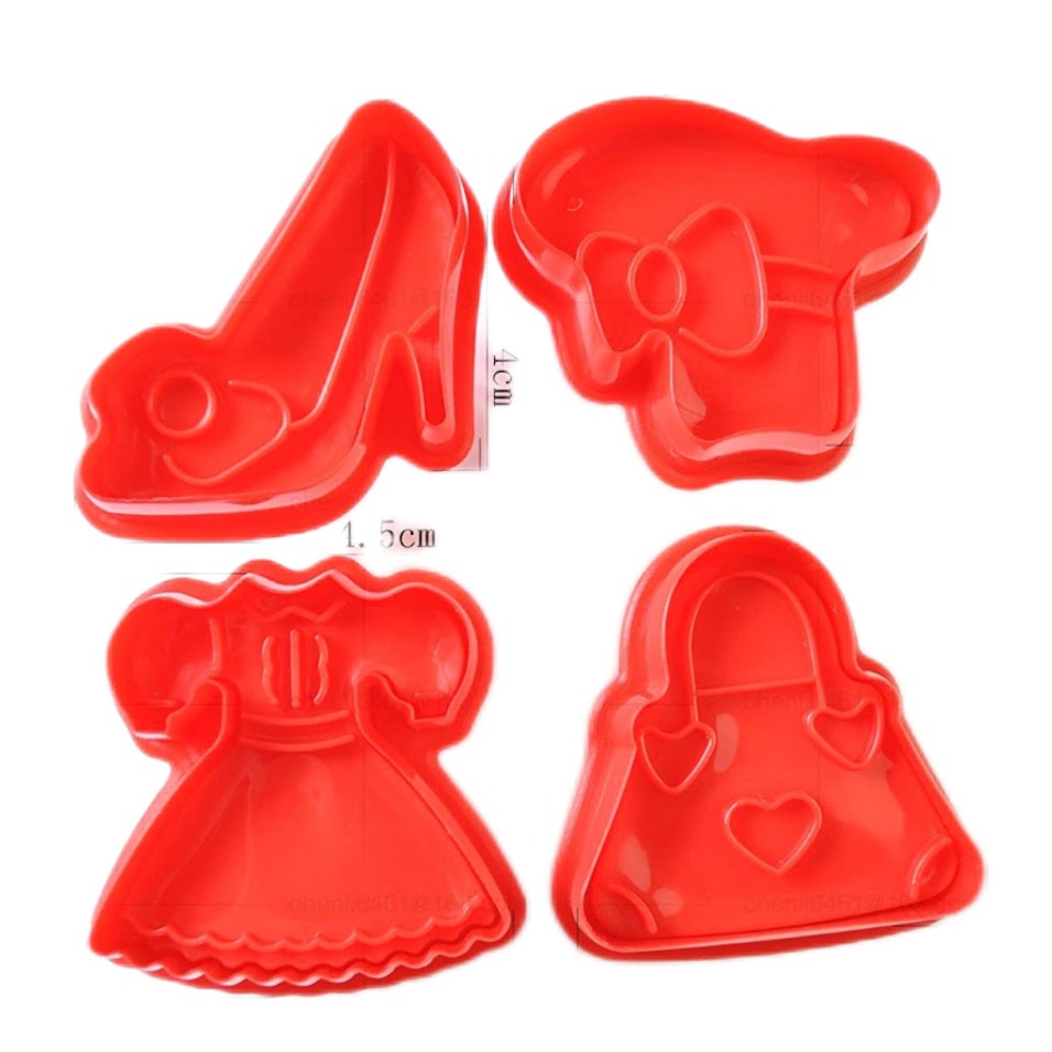 4 Pc Lady Shoes Purse Sandal Plastic Biscuit Cutter Plunger Cutter