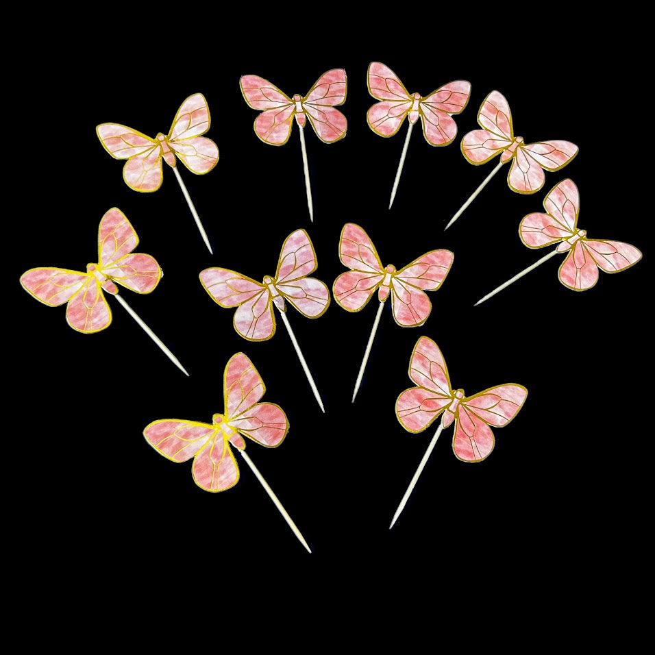 10 Pcs Peach Butterfly Paper Topper With Toothpick For Cake And Cupcake