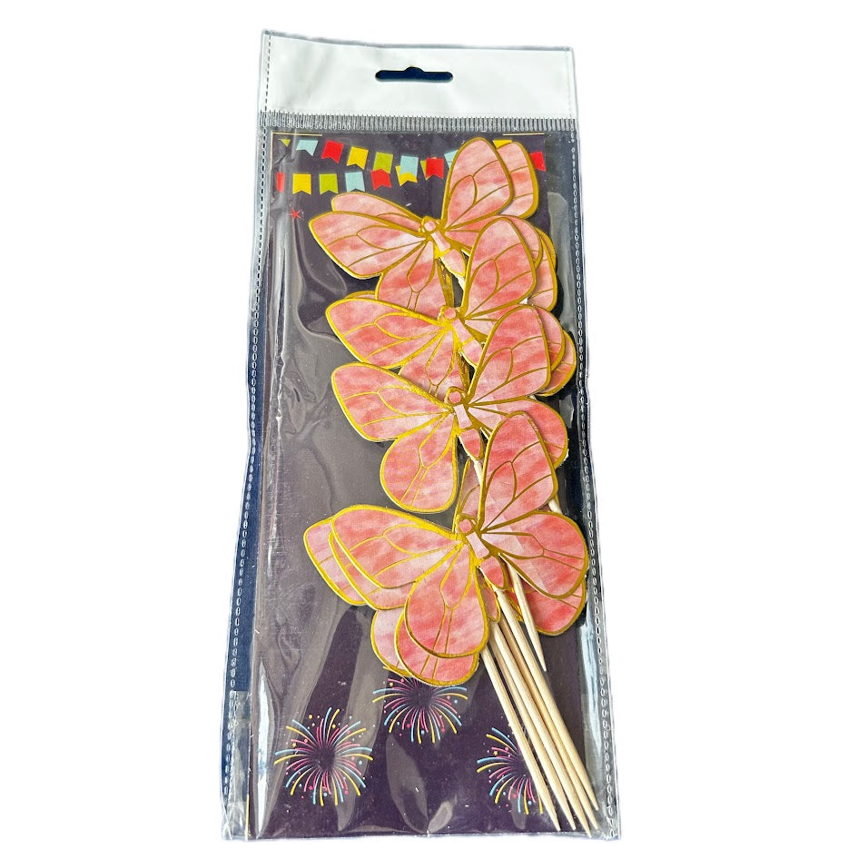 10 Pcs Peach Butterfly Paper Topper With Toothpick For Cake And Cupcake