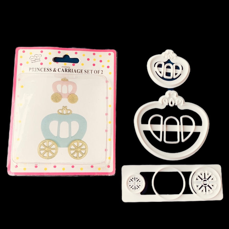 Set of 2 Princess Carriage Cookie Cutter Plastic Fondant Cutter Gumpaste Cutter