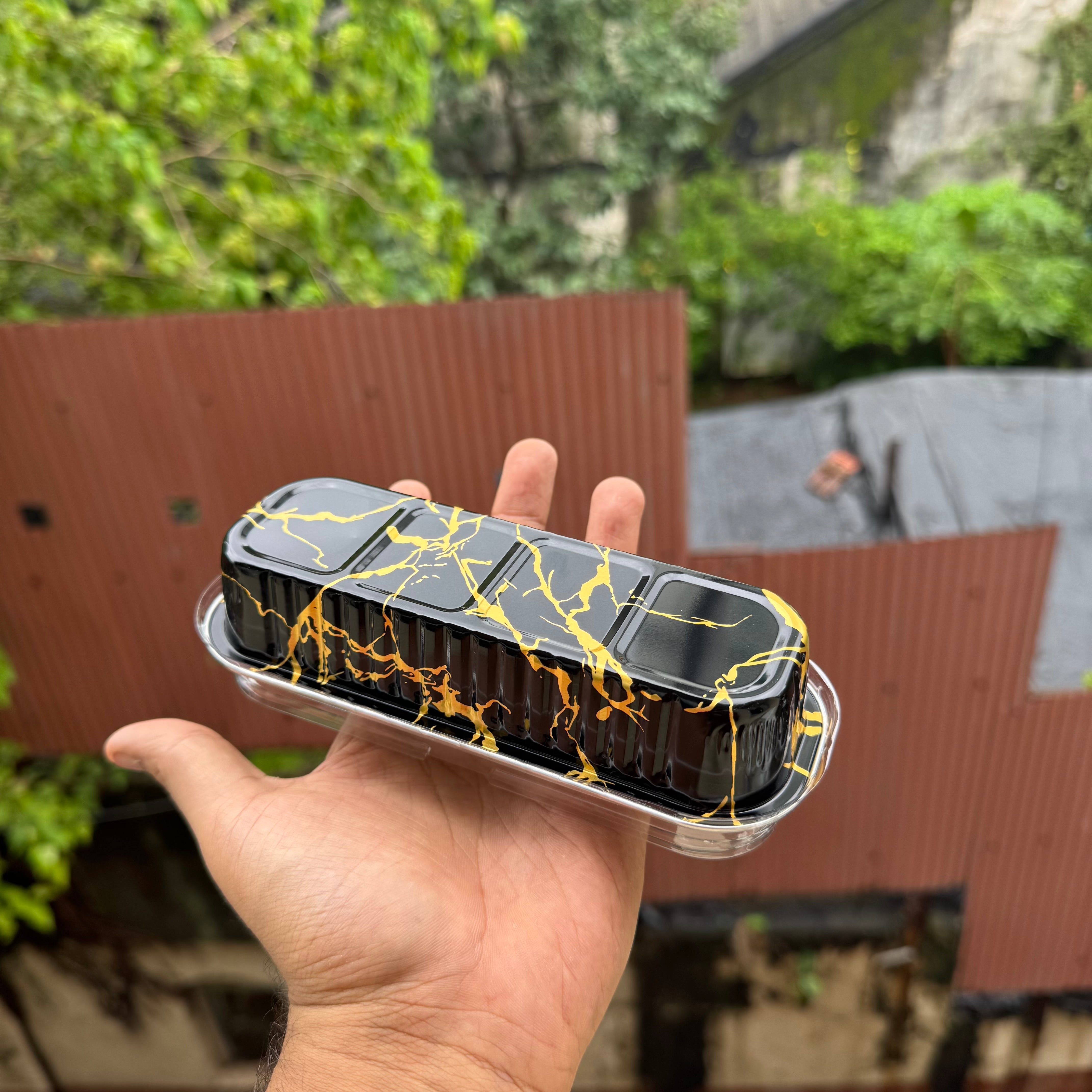 Printed Foil Bakeable Rectangle Container With Lid (10pc) ~ Black Marble - Arife.Aesthetics