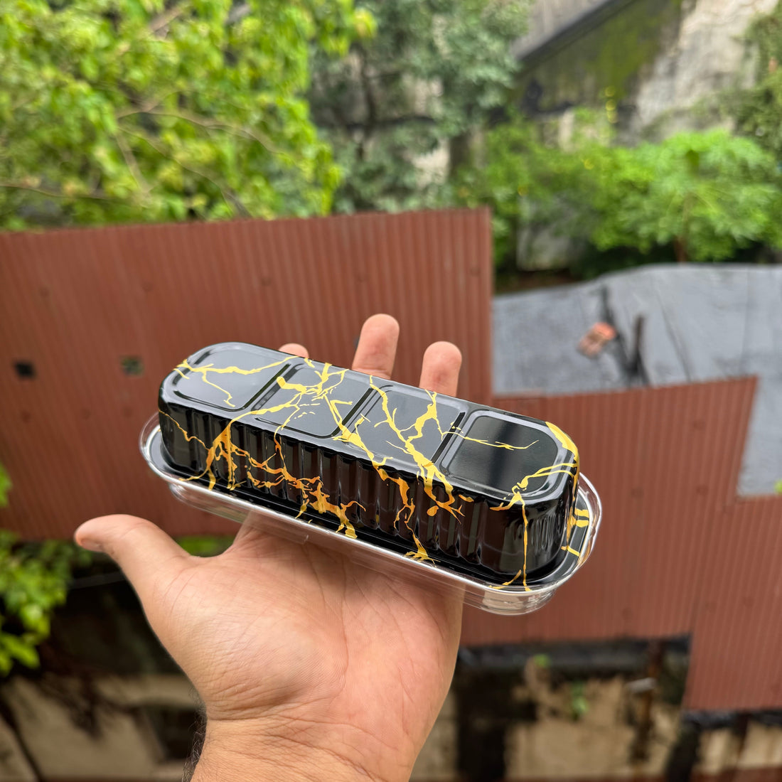 Printed Foil Bakeable Rectangle Container With Lid (10pc) ~ Black Marble - Arife.Aesthetics