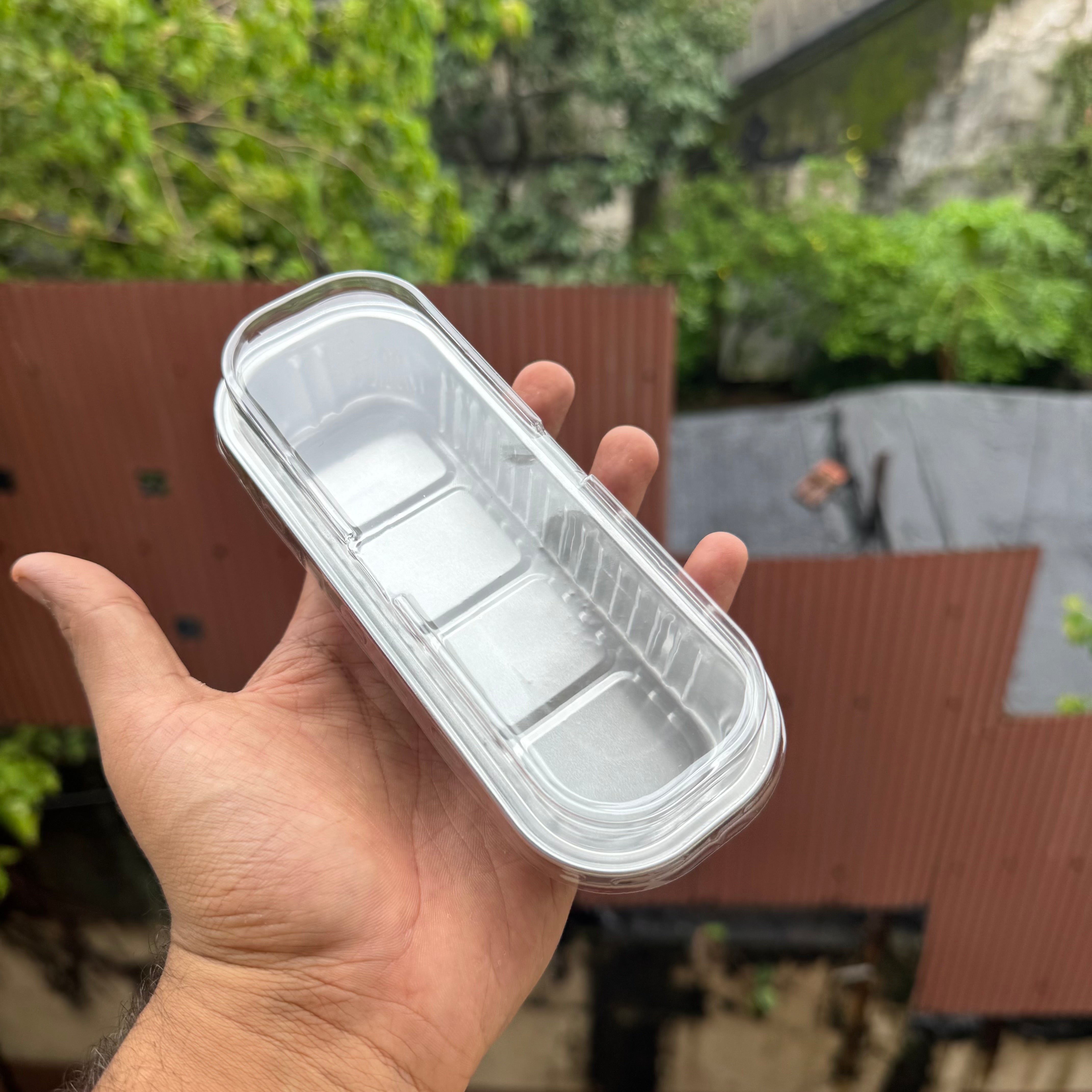 Printed Foil Bakeable Rectangle Container With Lid (10pc) ~ Lilac Checks - Arife.Aesthetics