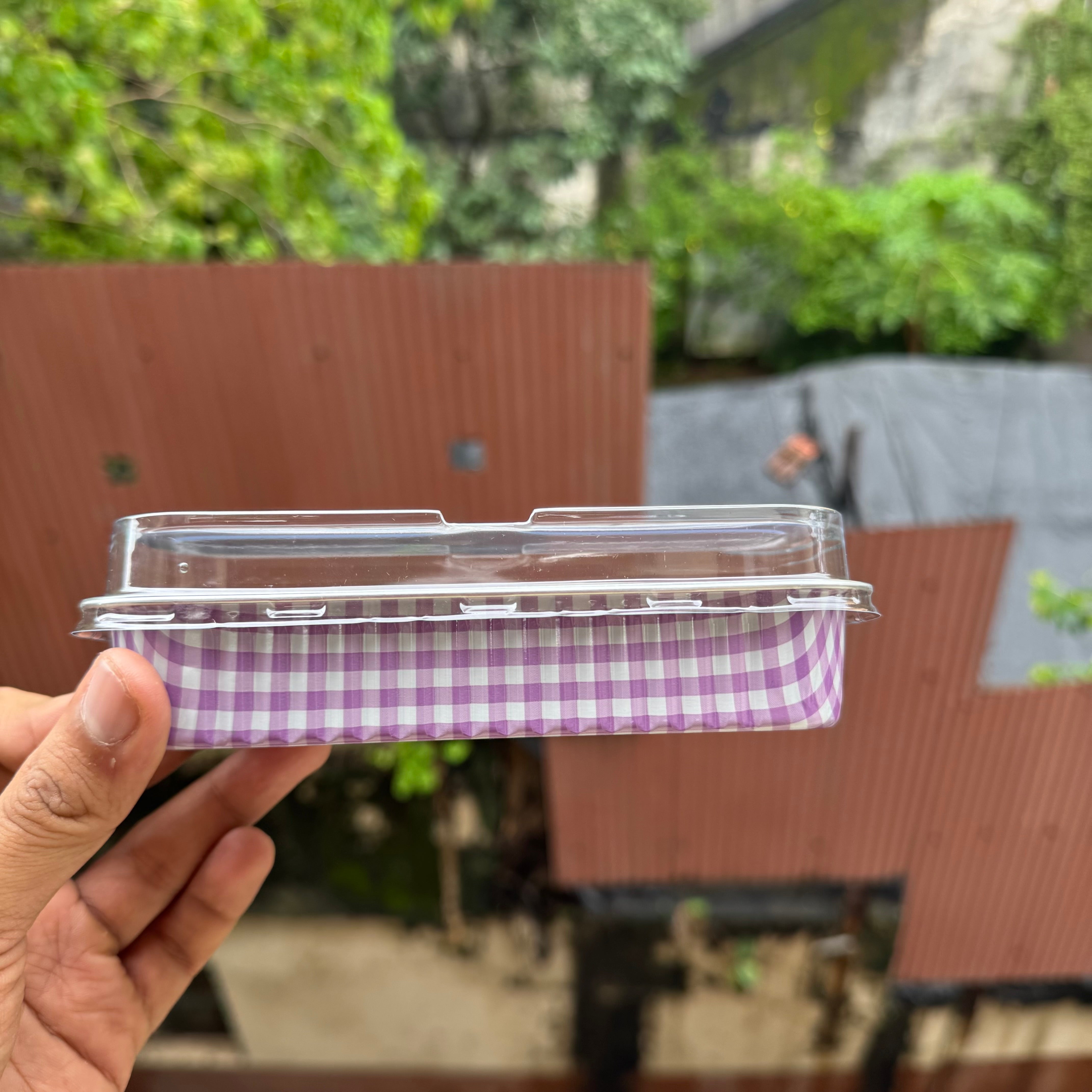 Printed Foil Bakeable Rectangle Container With Lid (10pc) ~ Lilac Checks - Arife.Aesthetics