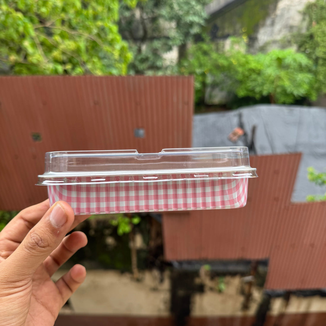 Printed Foil Bakeable Rectangle Container With Lid (10pc) ~ Pink Checks - Arife.Aesthetics