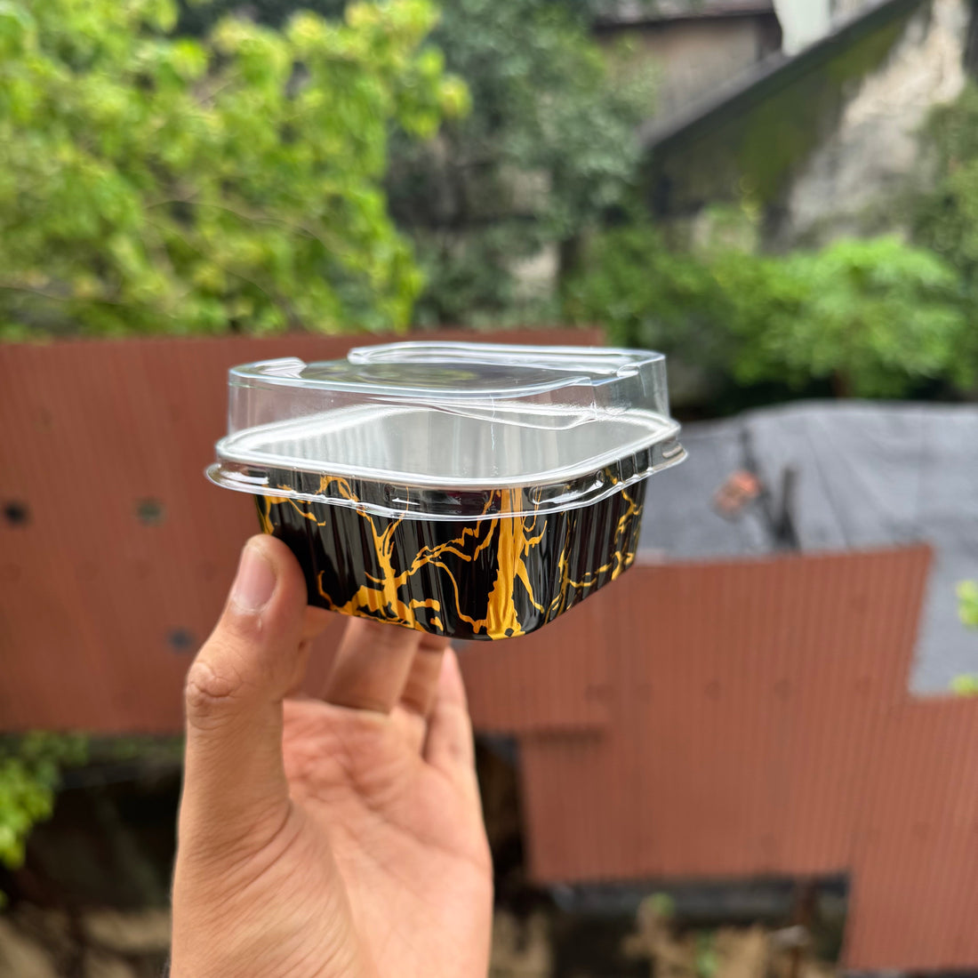 Printed Foil Bakeable Square Container With Lid (10pc) ~ Black Marble - Arife.Aesthetics