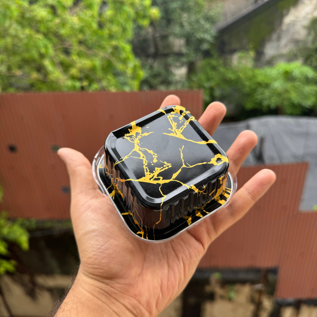 Printed Foil Bakeable Square Container With Lid (10pc) ~ Black Marble - Arife.Aesthetics