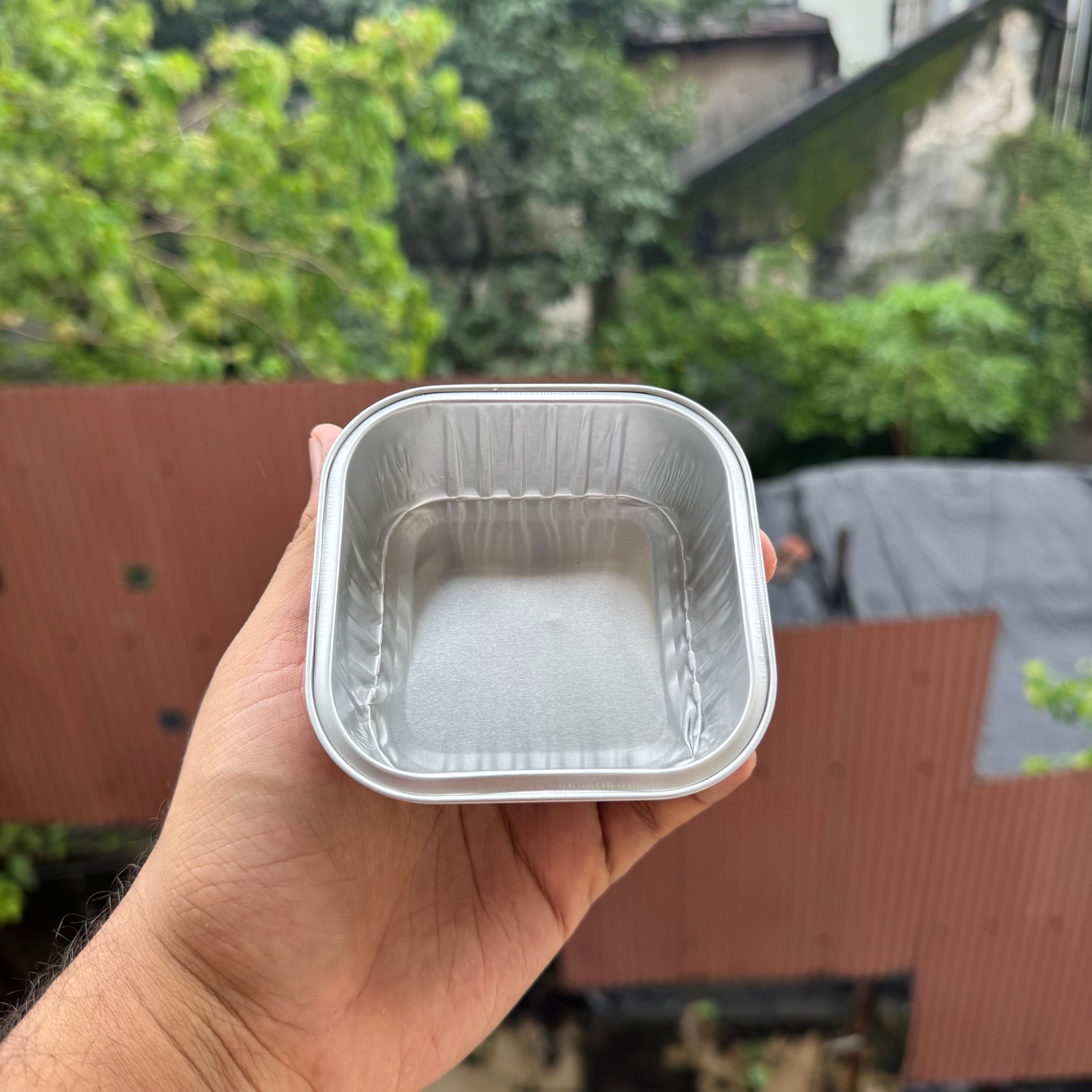 Printed Foil Bakeable Square Container With Lid (10pc) ~ Lilac Checks - Arife.Aesthetics