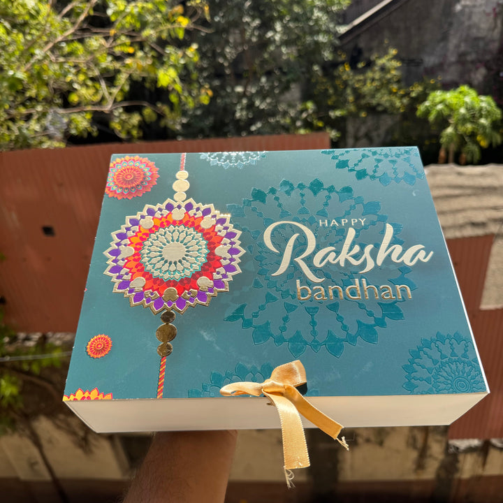 Rakhi Hamper Box With Gold Foil Detailing And Ribbon (10pc) - Arife.Aesthetics