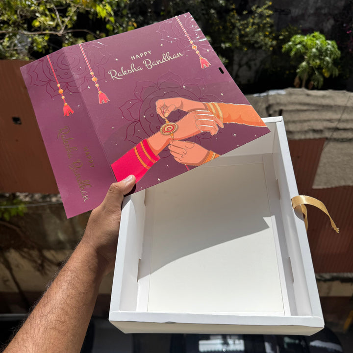 Rakhi Hamper Box With Gold Foil Detailing And Ribbon (10pc) - Arife.Aesthetics