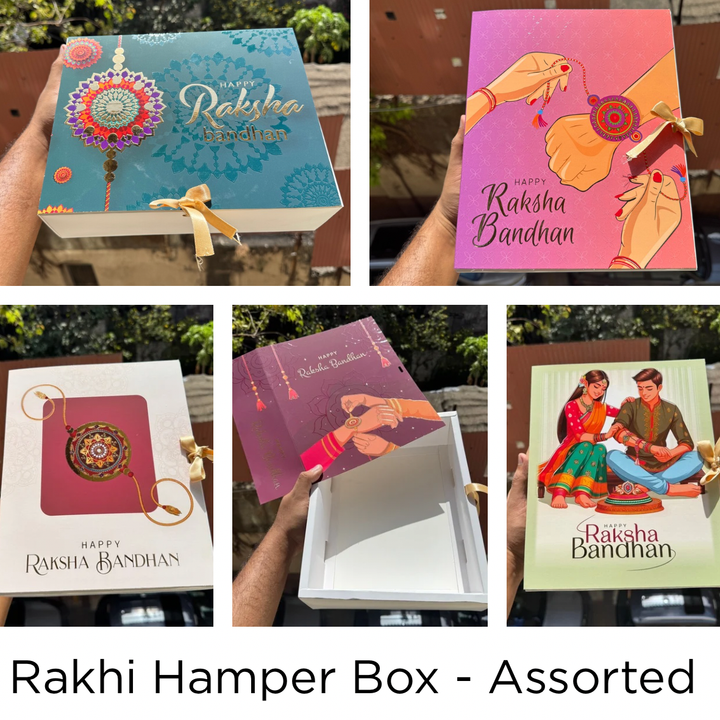 Rakhi Hamper Box With Gold Foil Detailing And Ribbon (10pc) - Arife.Aesthetics