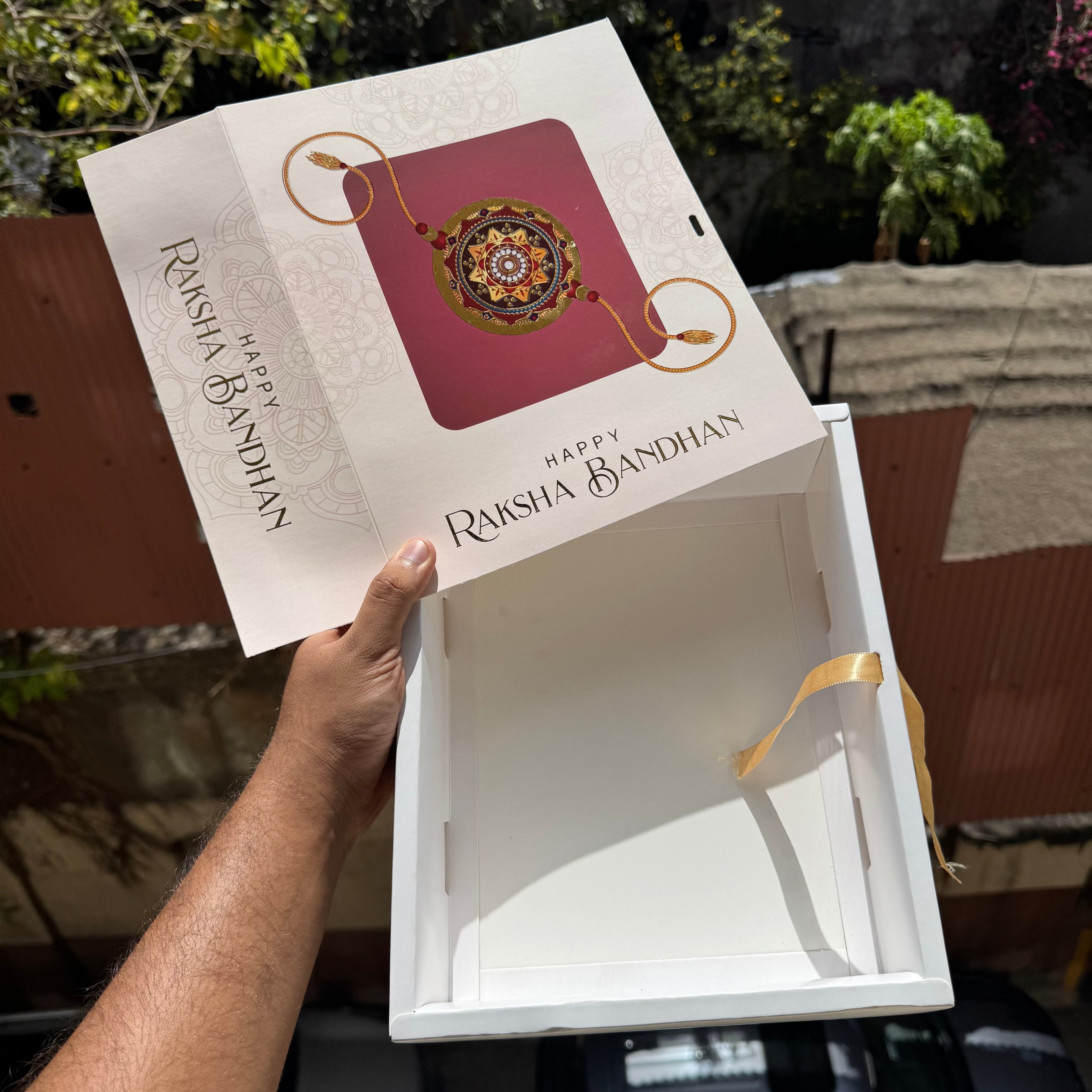Rakhi Hamper Box With Gold Foil Detailing And Ribbon (10pc) - Arife.Aesthetics