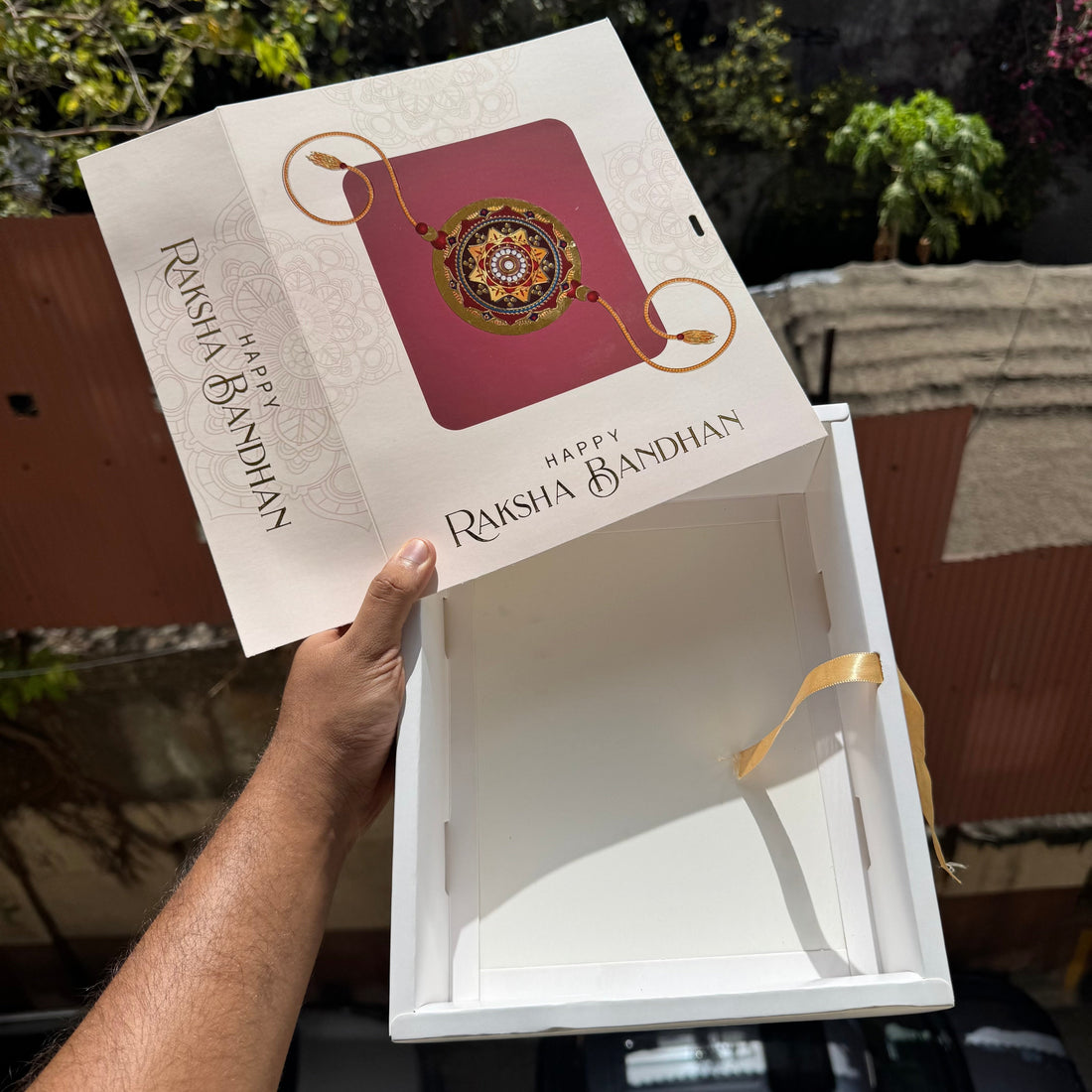 Rakhi Hamper Box With Gold Foil Detailing And Ribbon (10pc) - Arife.Aesthetics