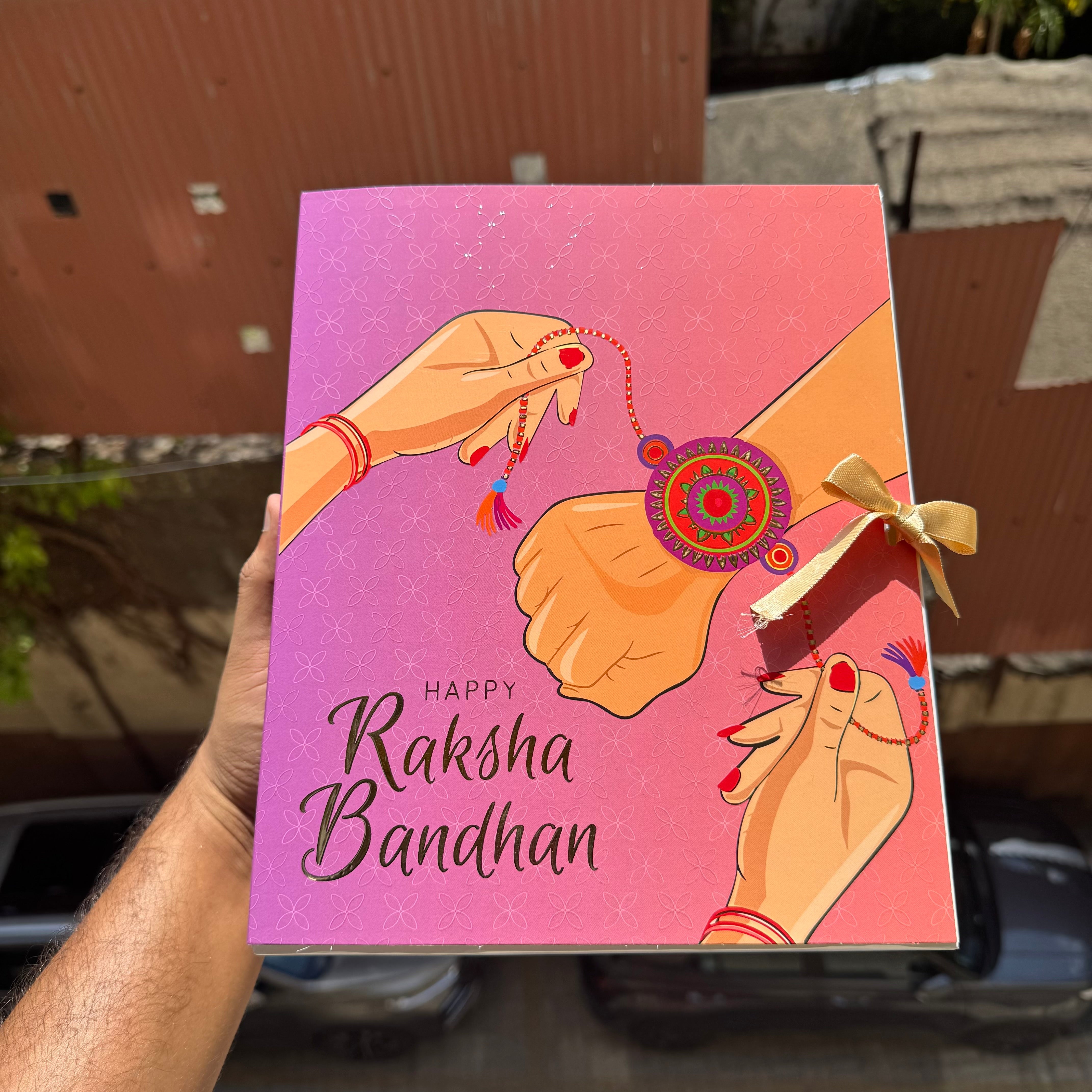 Rakhi Hamper Box With Gold Foil Detailing And Ribbon (10pc) - Arife.Aesthetics